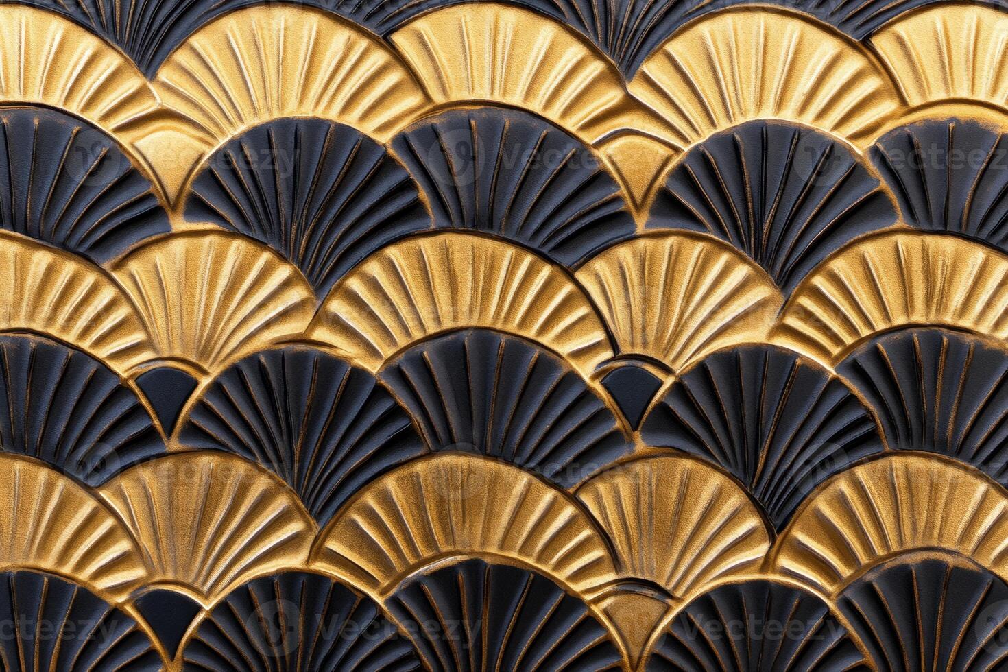 Luxurious art deco wallpaper featuring intricate gold and black geometric patterns for elegant interior design photo