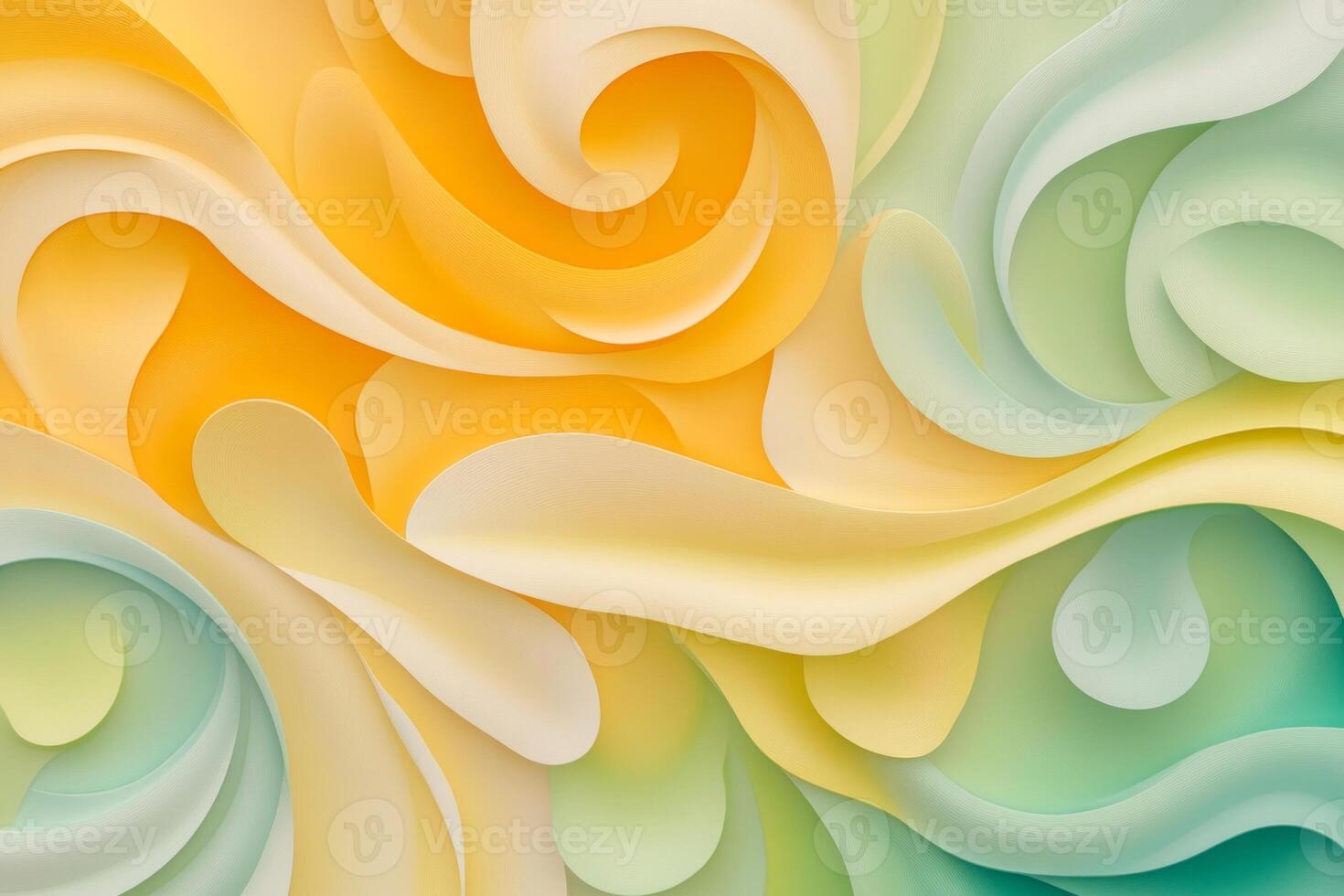 Colorful abstract background featuring playful swirling patterns in yellow, green, and beige with soft gradients photo