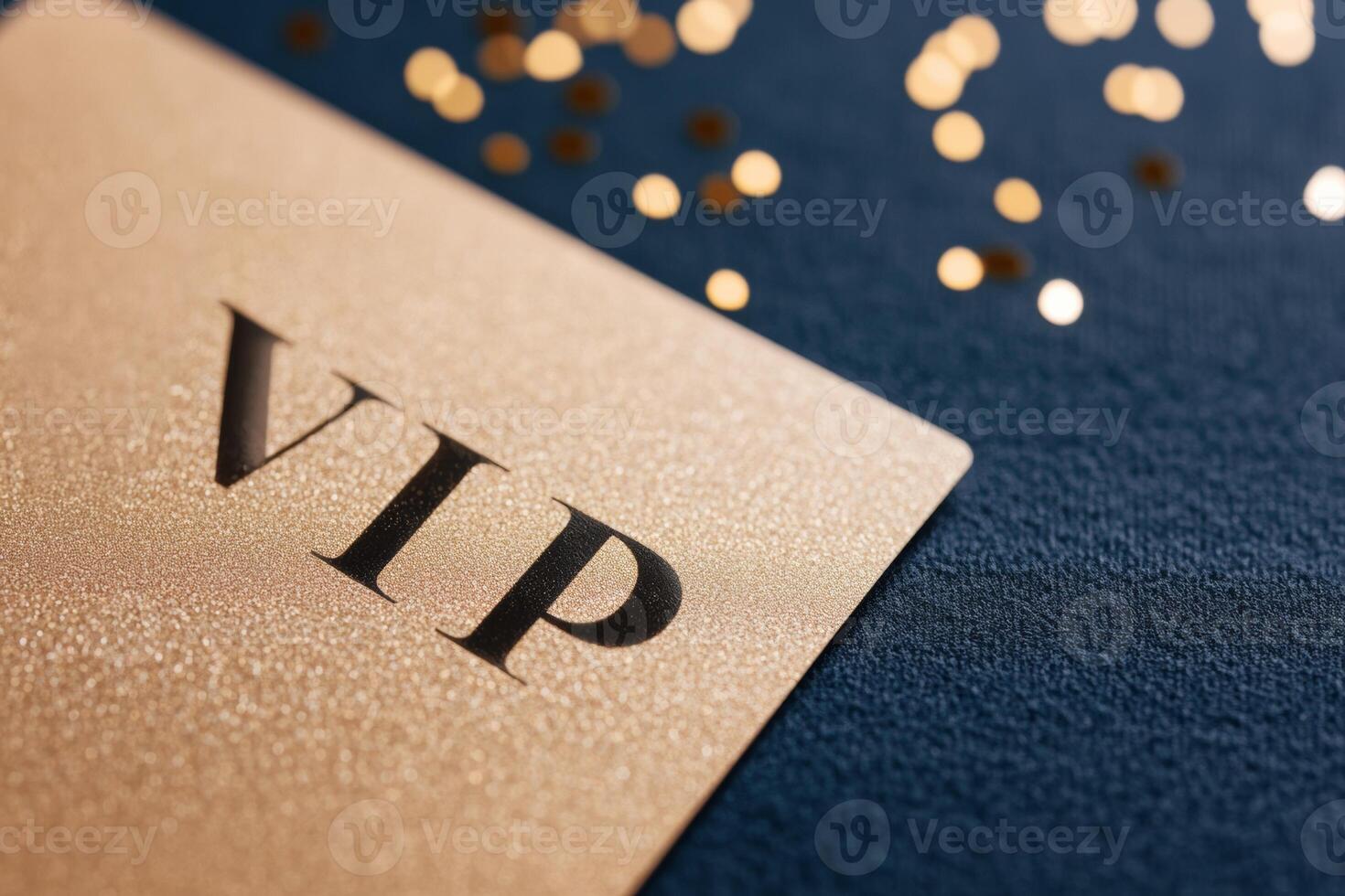 A luxurious golden VIP card showcases elegance and exclusivity on a dark velvet surface photo