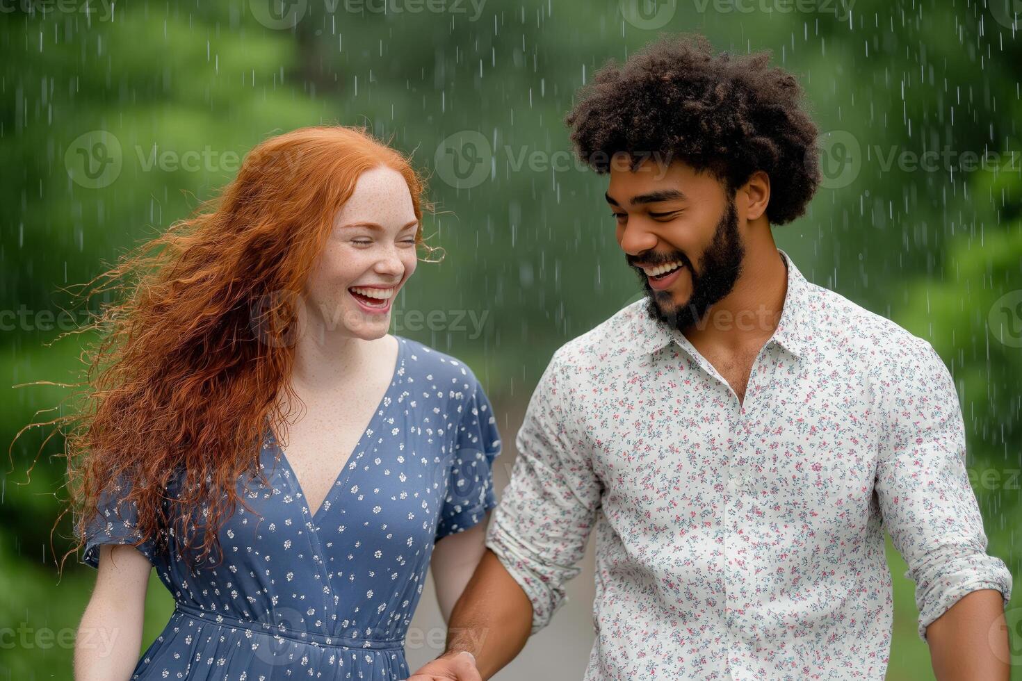 Joyful dancing in the rain with friends in a casual setting photo