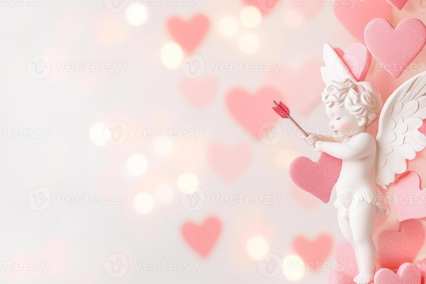 A charming cupid stands confidently, aiming an arrow directly at the viewer photo