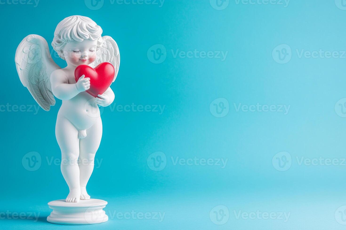 Cheerful cupid holding a heart-shaped arrow in a minimalist studio with soft lighting and simple decor photo