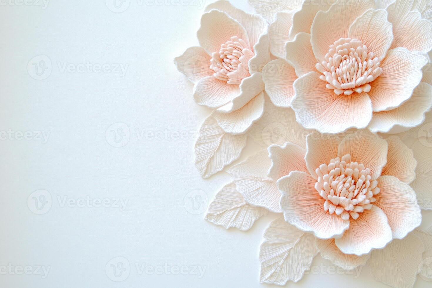 Embroidered floral background showcasing large flowers with dimensional textures in warm tones photo