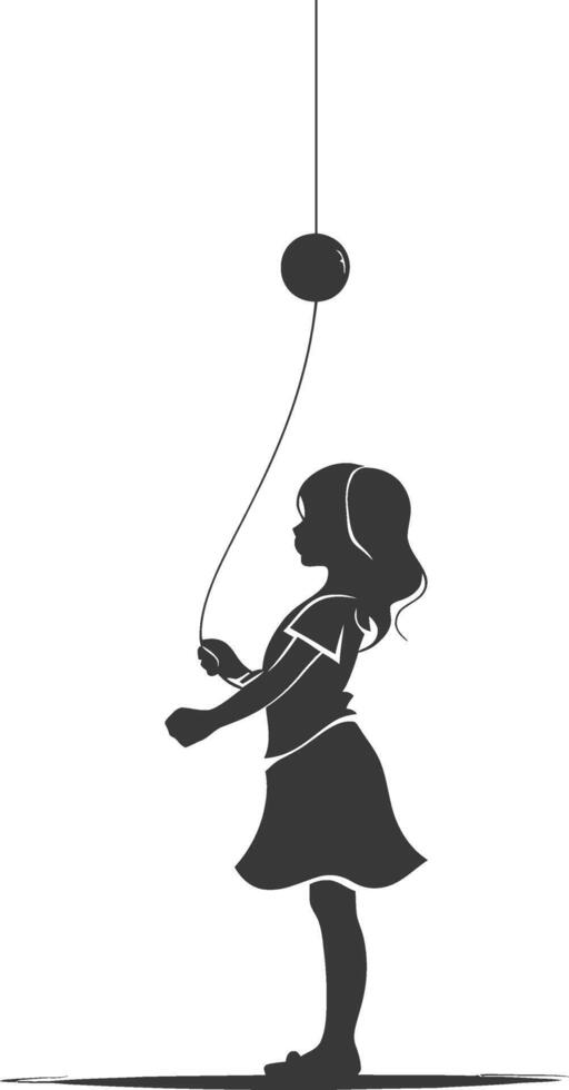 Silhouette of a girl playing with a balloon vector