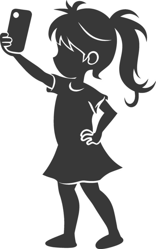 A silhouette of a girl taking a selfie with her phone vector