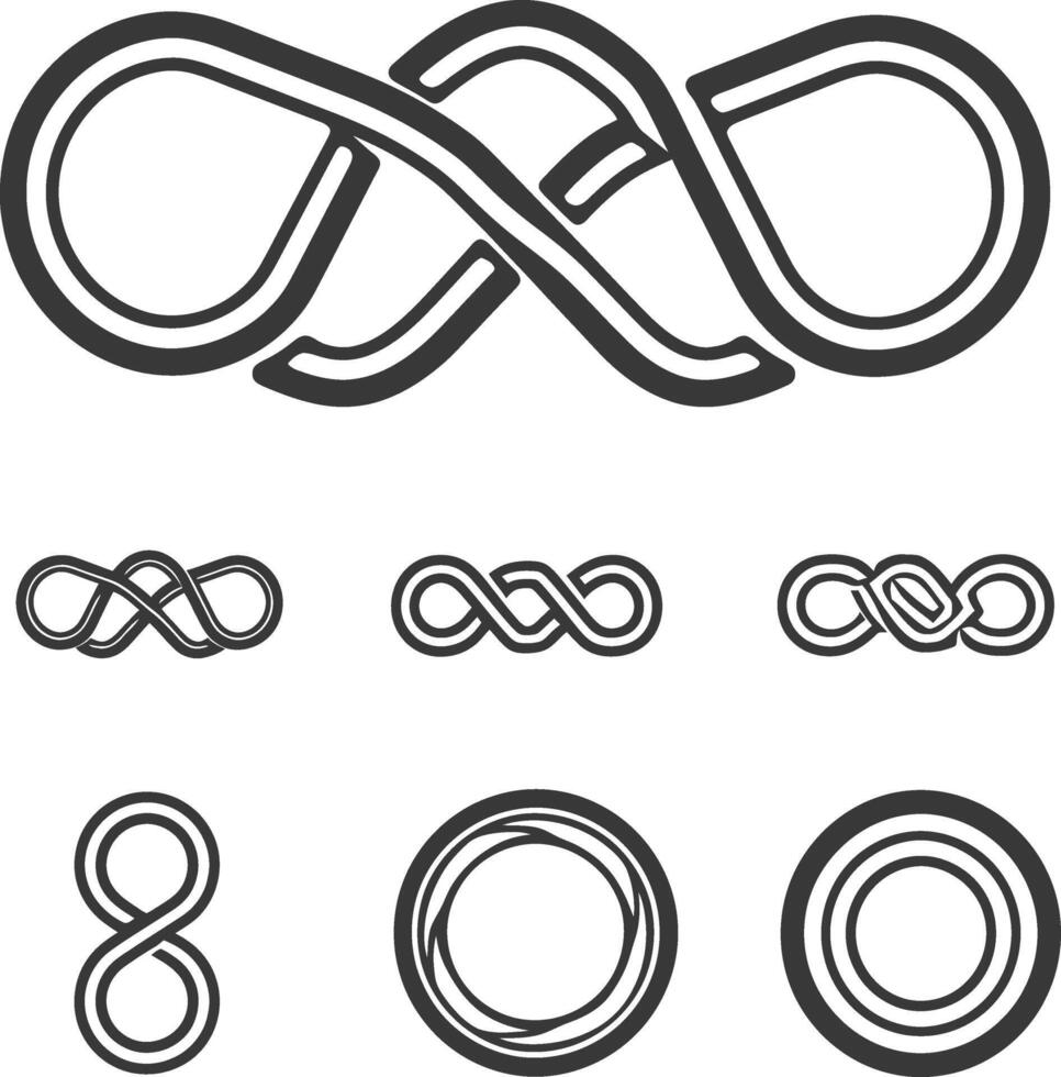 Infinity symbol set, black and white illustration vector