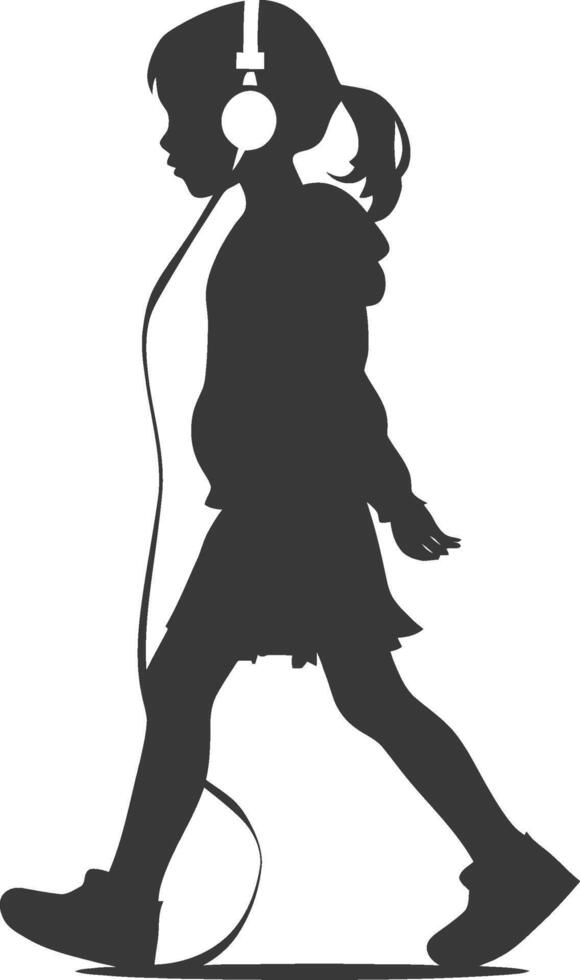 Silhouette of a girl with headphones walking vector