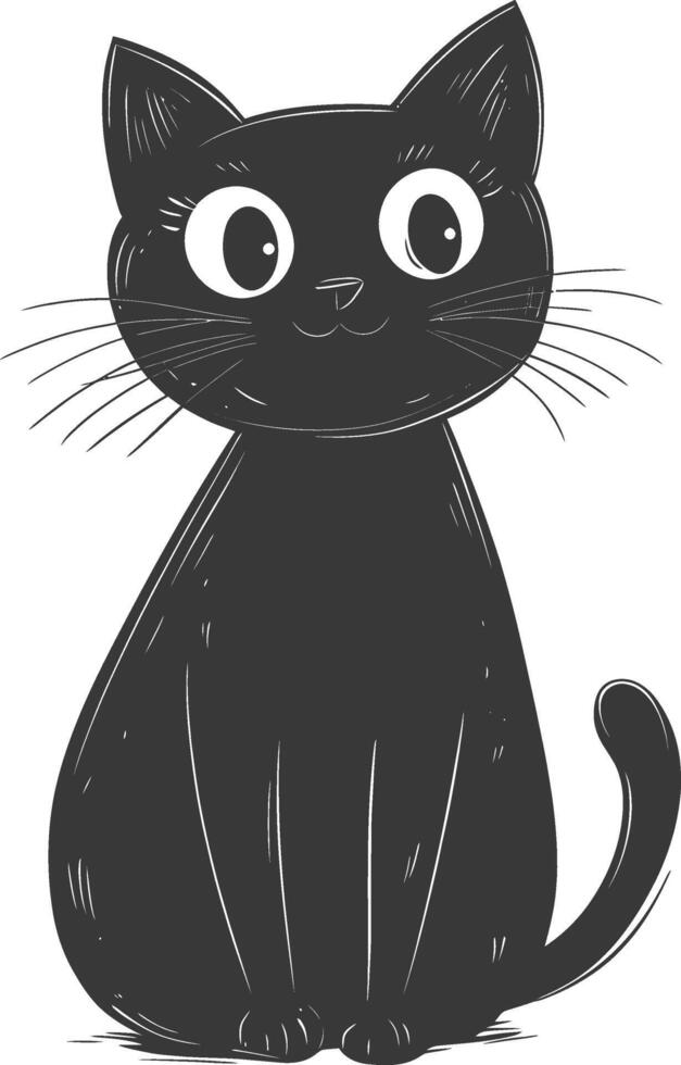 A black cat sitting down with big eyes vector