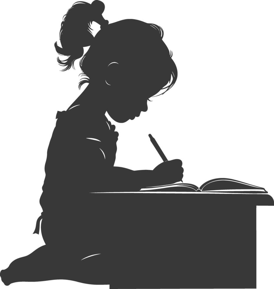 Silhouette of a little girl writing on a desk vector