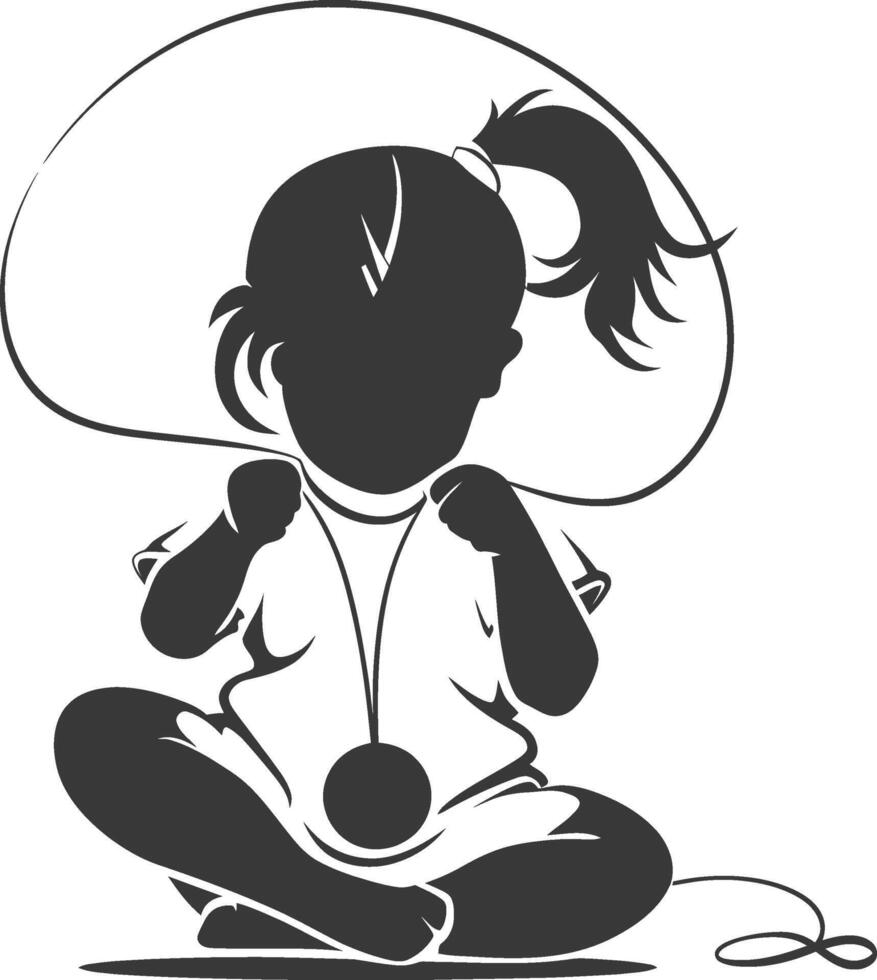 Silhouette of a little girl sitting on a chair with a ball vector