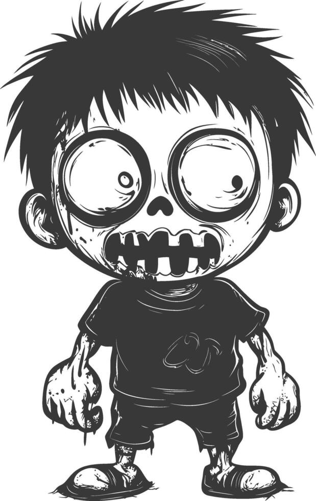 A cartoon zombie boy with a black shirt and black pants vector