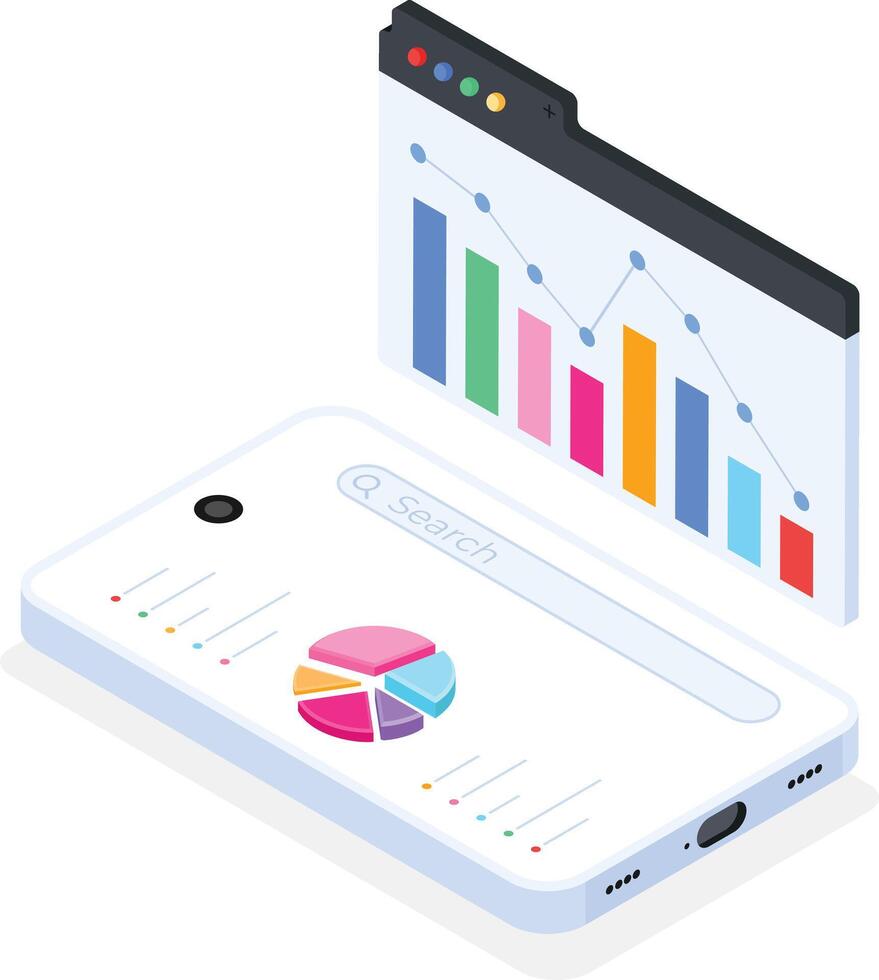 Data Analytics and Mobile Search Isometric Icon vector