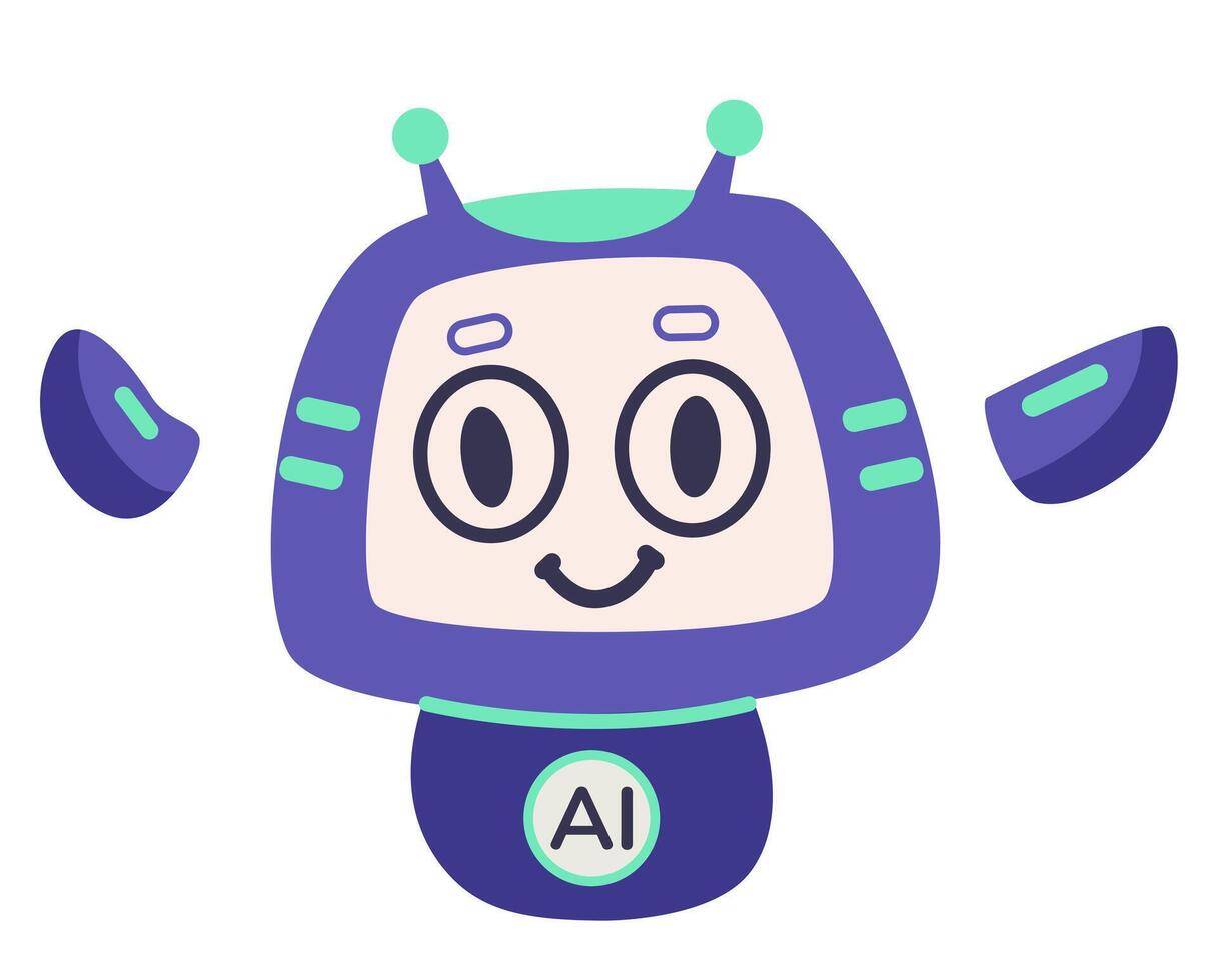 AI robot character in glasses flat illustration isolated on white. vector