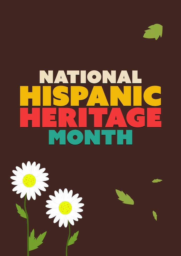 Hispanic heritage month. Abstract floral ornament poster design, retro style with text vector