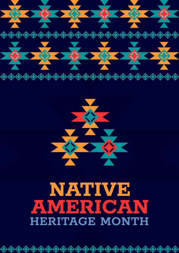 Native American Heritage Month. Poster design with ornament geometric for greeting, advertising