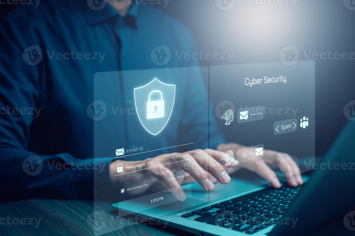 Cyber security and Security password login online concept Hands typing and entering username and password of social media, logging in with smartphone to an online bank account, data protection hacker photo