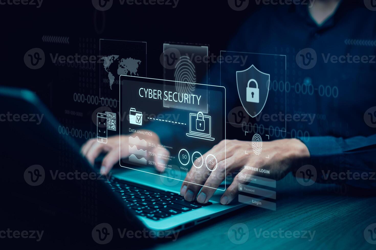 Cyber security and Security password login online concept Hands typing and entering username and password of social media, logging in with smartphone to an online bank account, data protection hacker photo