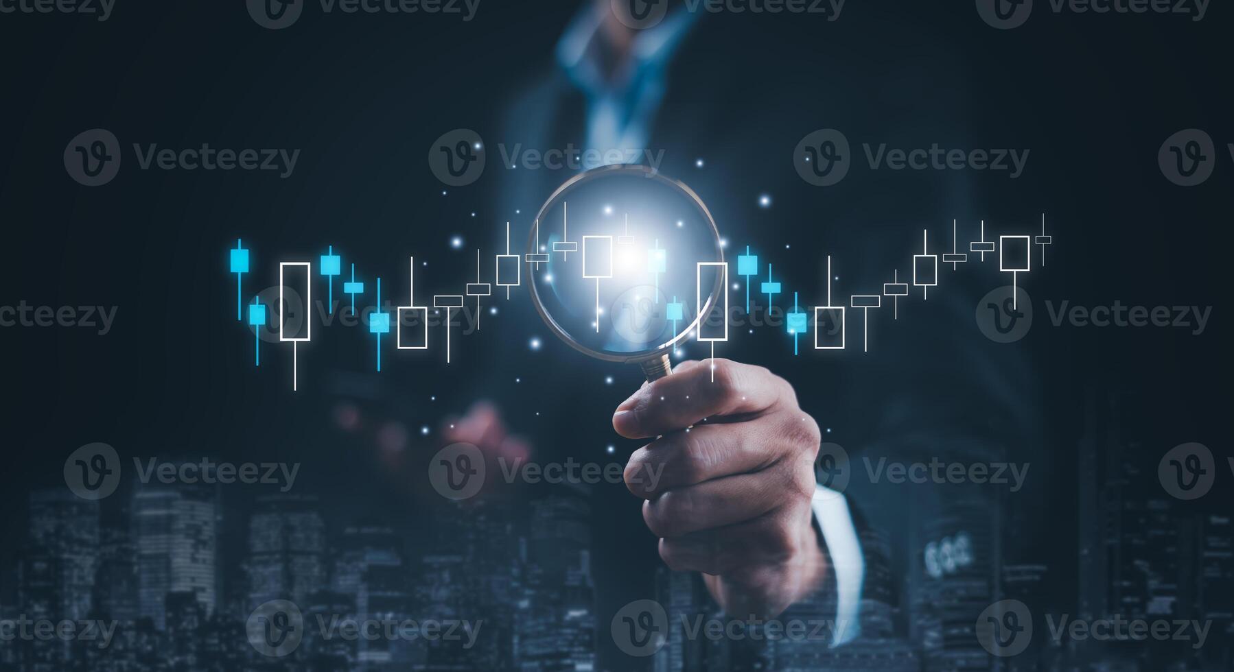 businessman hand type on the laptop of company profit with colleagues partner explain with virtual dashboard statistic chart stock infographic, graphs, cryptocurrency, and new trading platforms photo