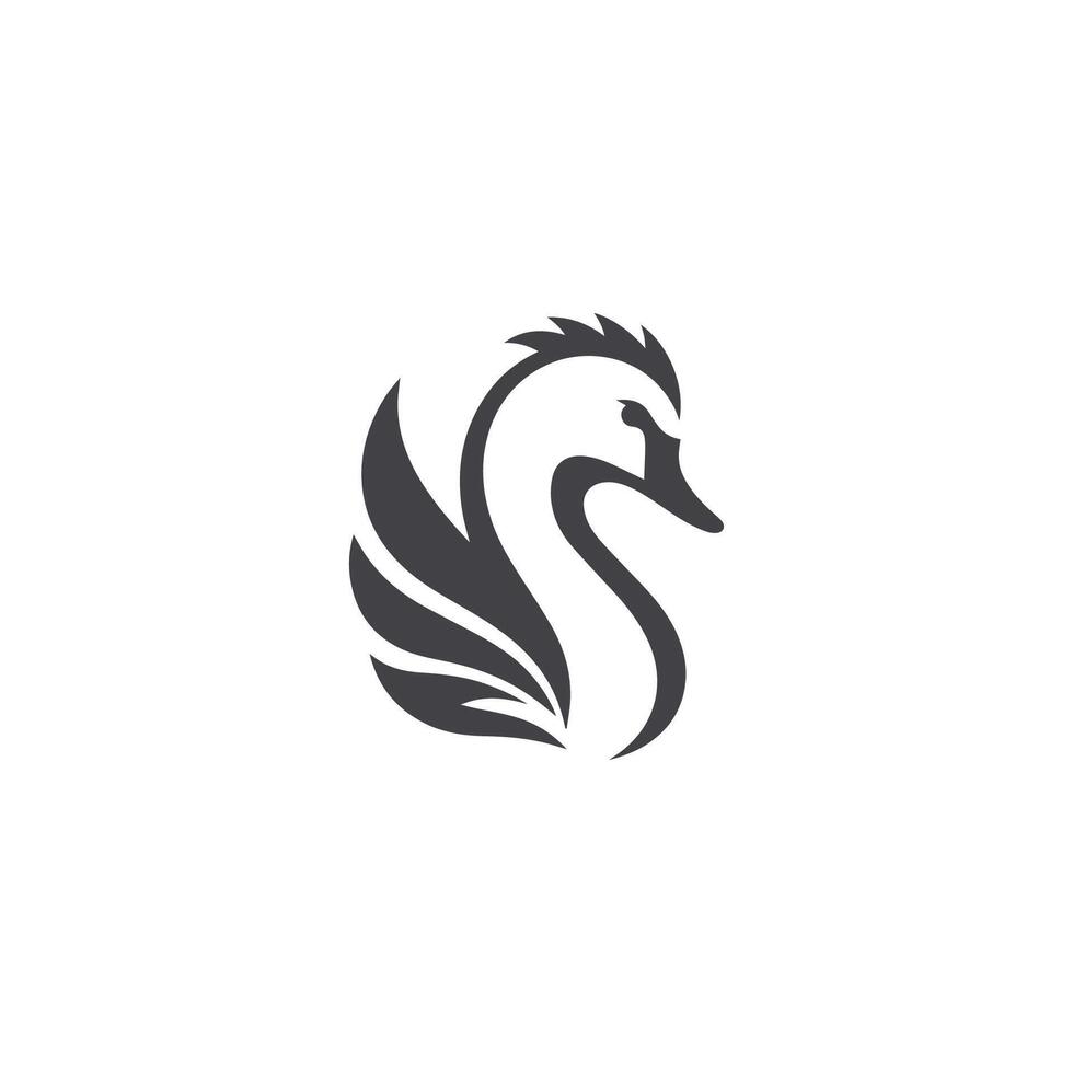 A black and white logo of a swan vector