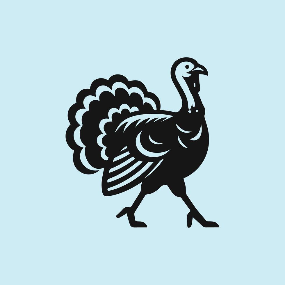 A black turkey walking on a blue background vector
