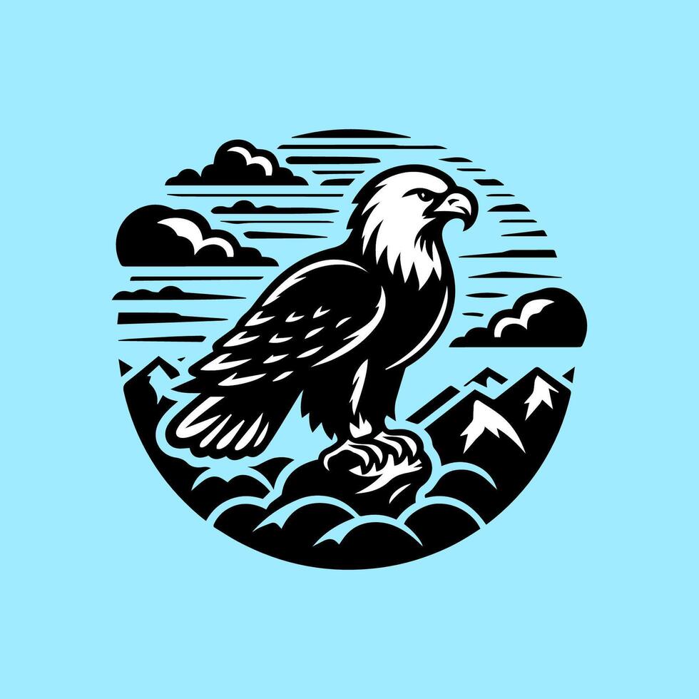 An eagle perched on a rock in the mountains vector