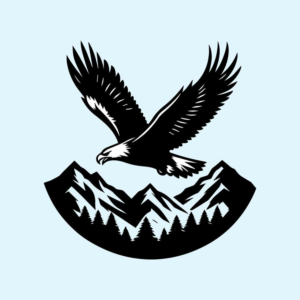 Eagle flying over mountains and trees vector