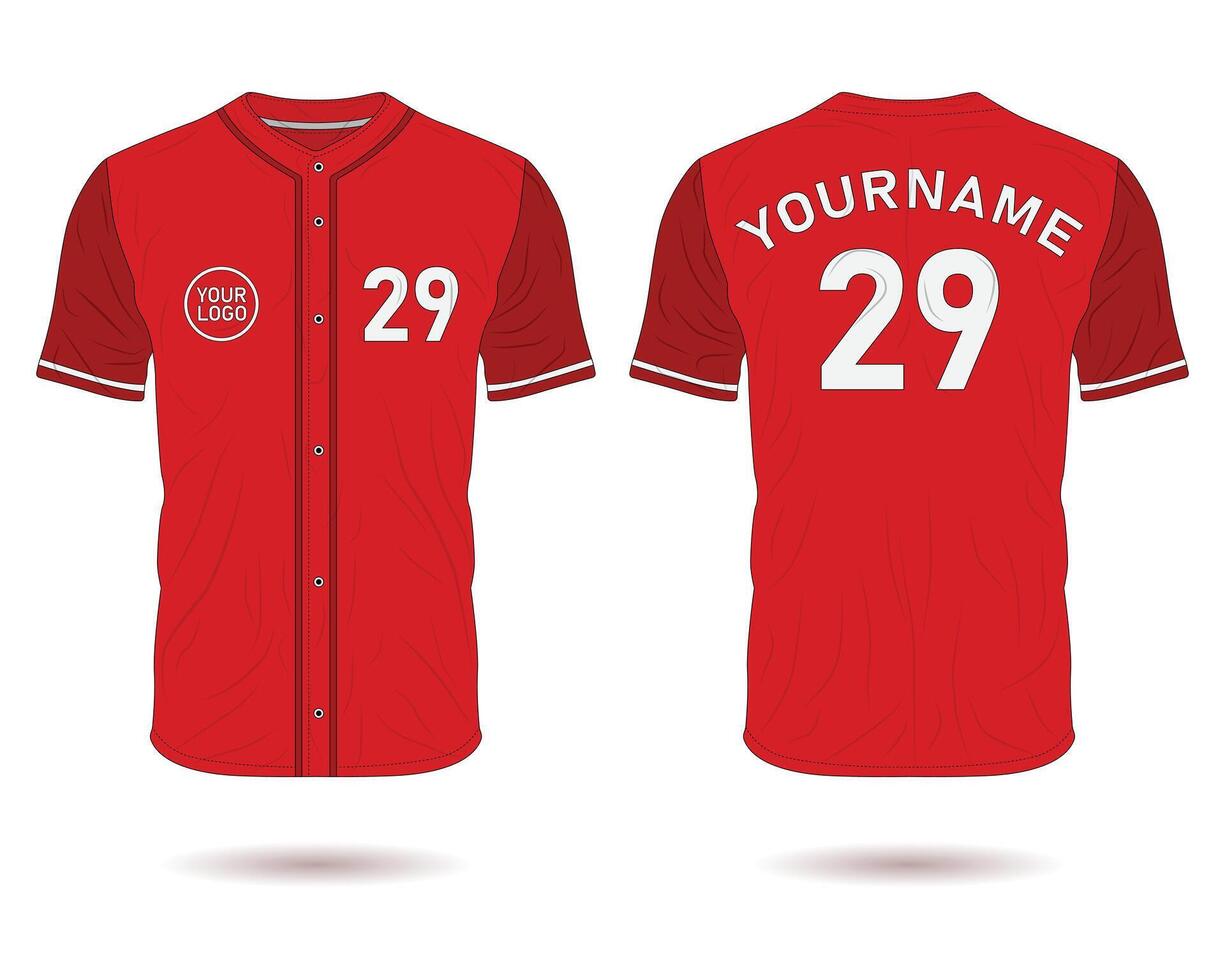 Red baseball jersey uniform mockup front and back view vector