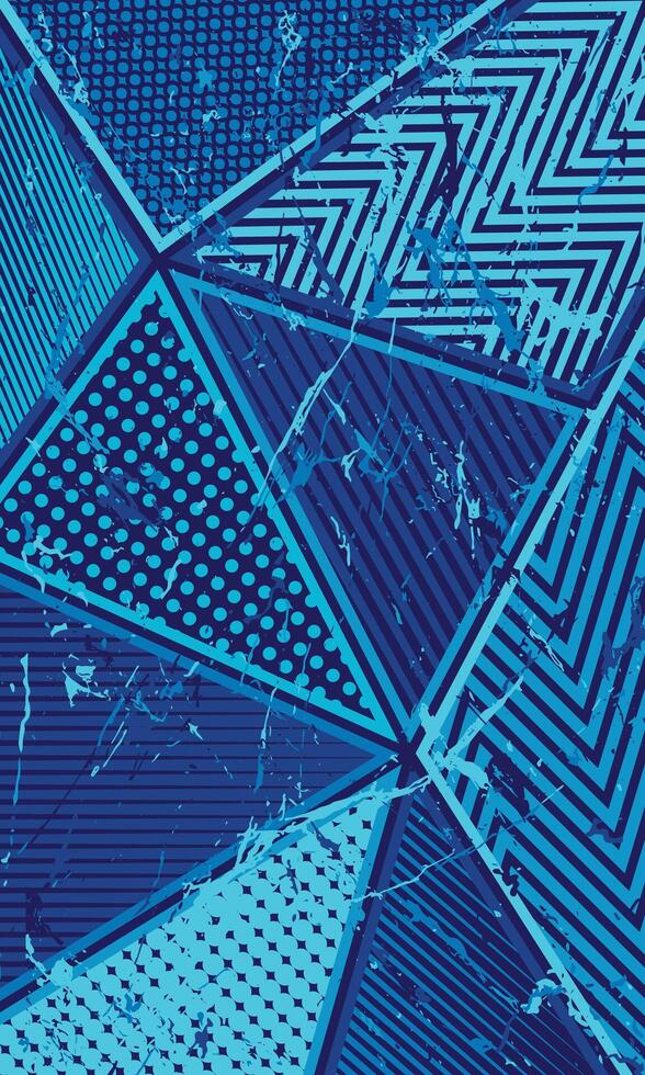 Blue triangle pattern abstract background with grunge ink spots for sublimation jersey vector