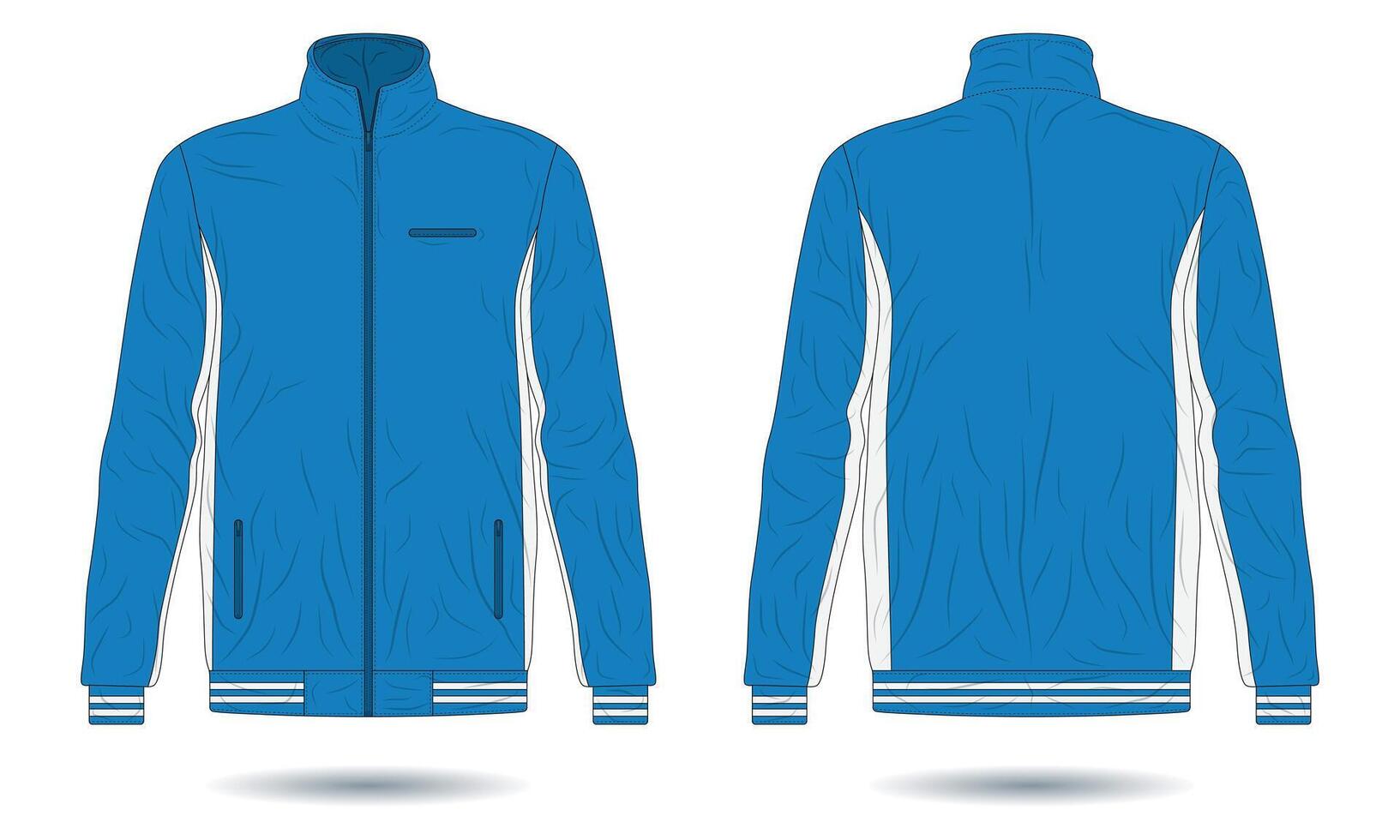 Blue sports training jacket mockup front and back view vector