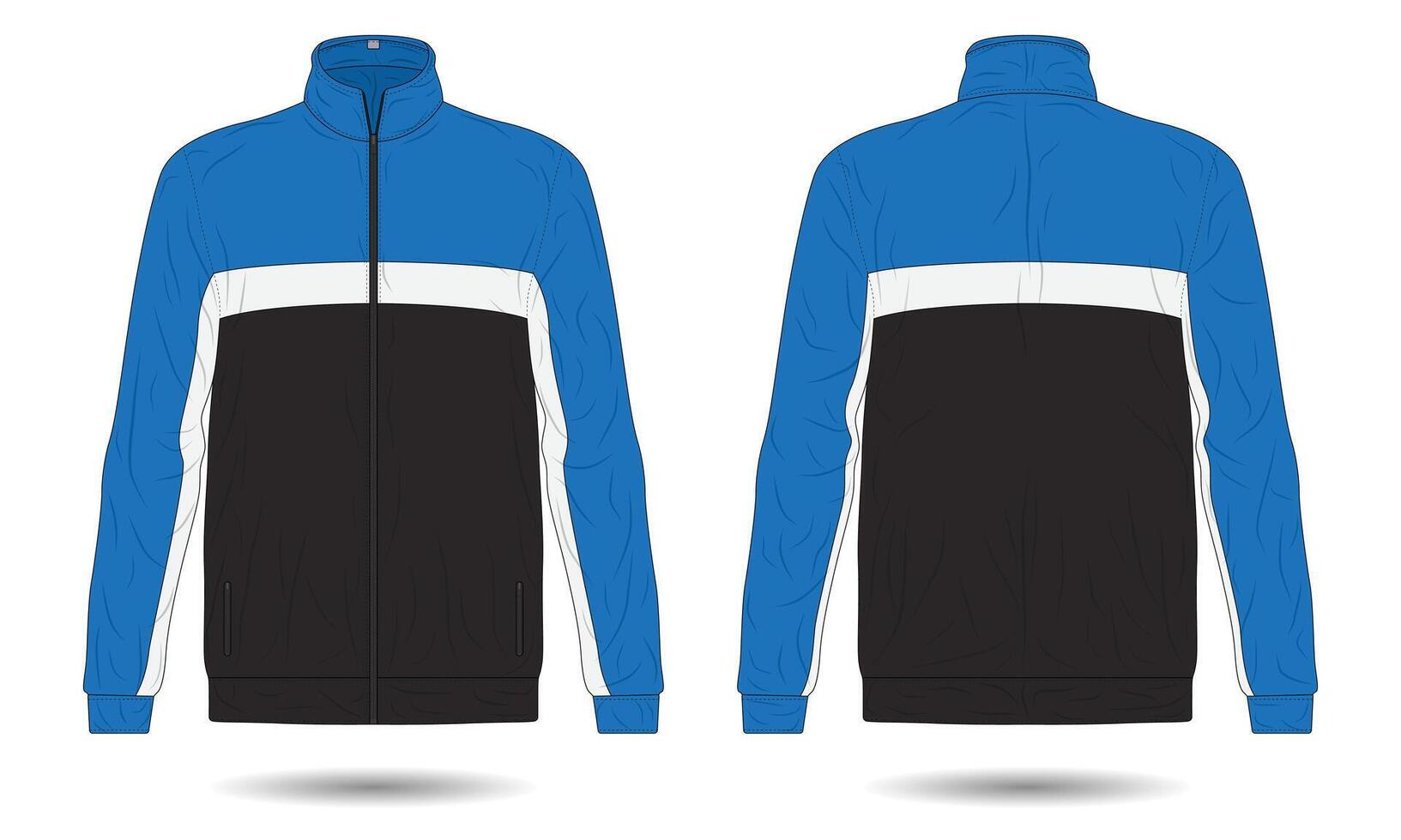 Blue striped sports training jacket mockup front and back view vector