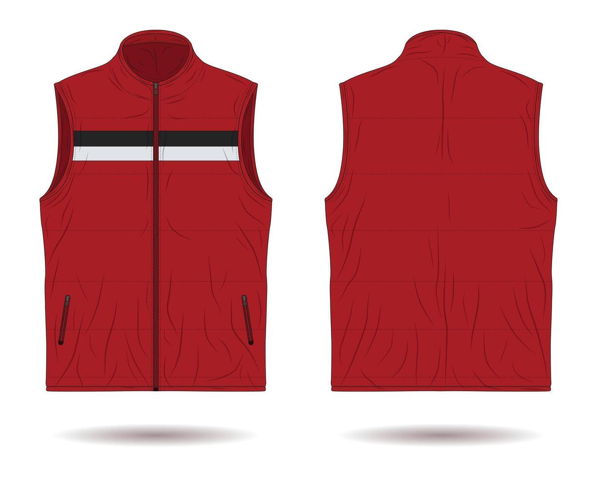 Red puffer vest mockup front and back view vector
