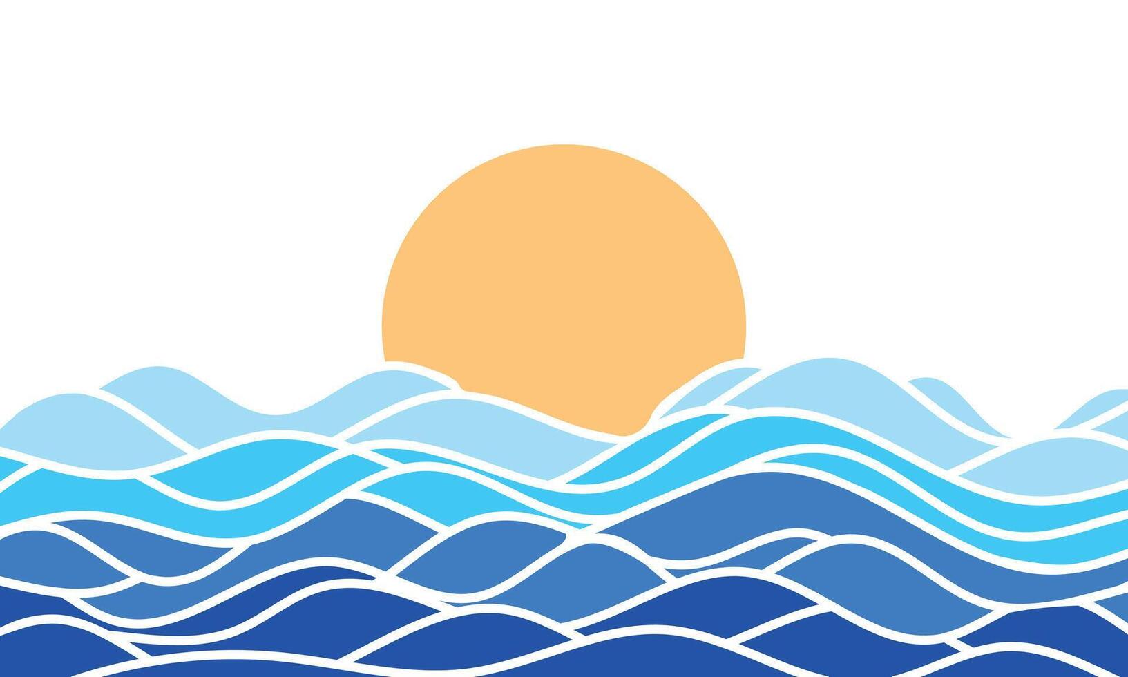 Blue wavy ocean wave cartoon background vector