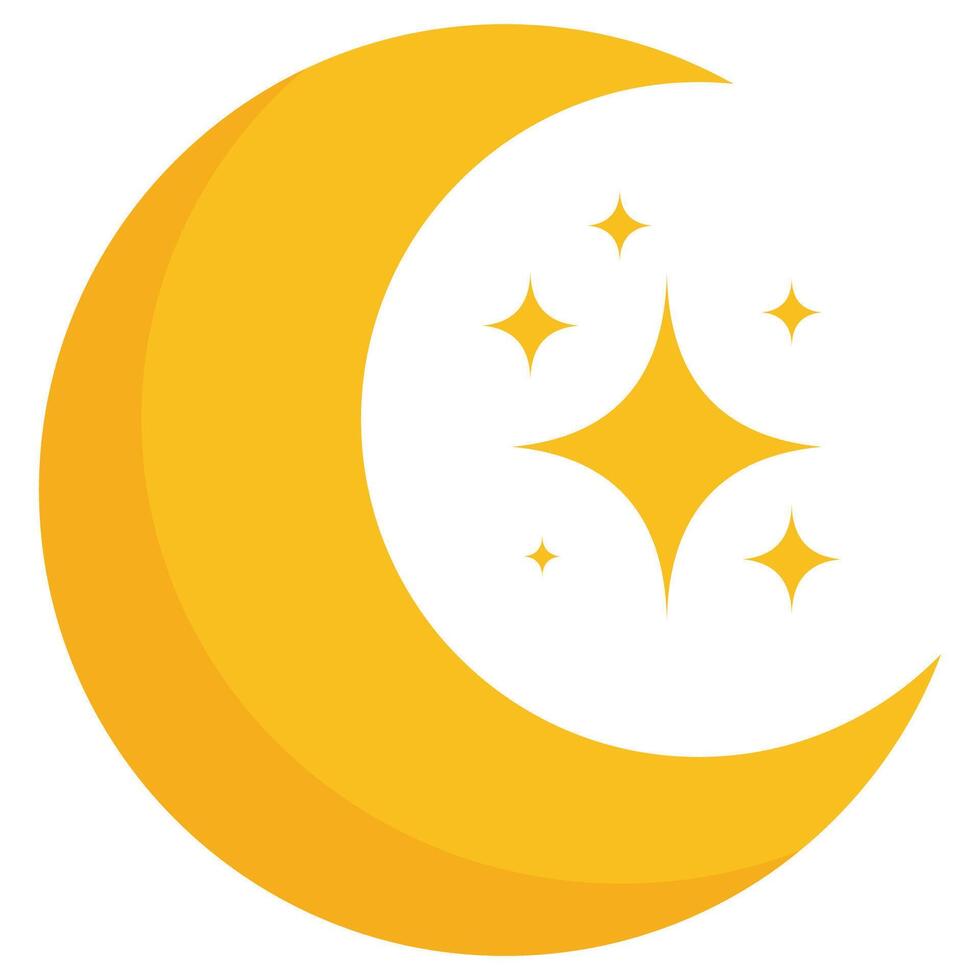 Flat icon of moon icon with stars isolated on a white background. vector