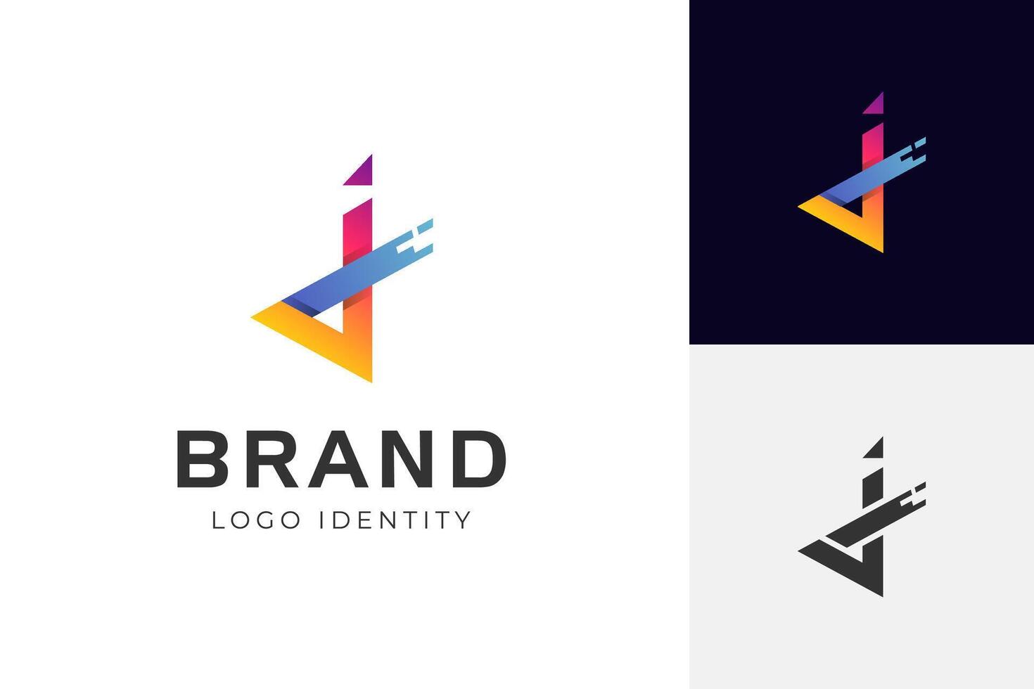 Geometric letter j modern logo identity design rainbow gradient style for brand identity business brand vector