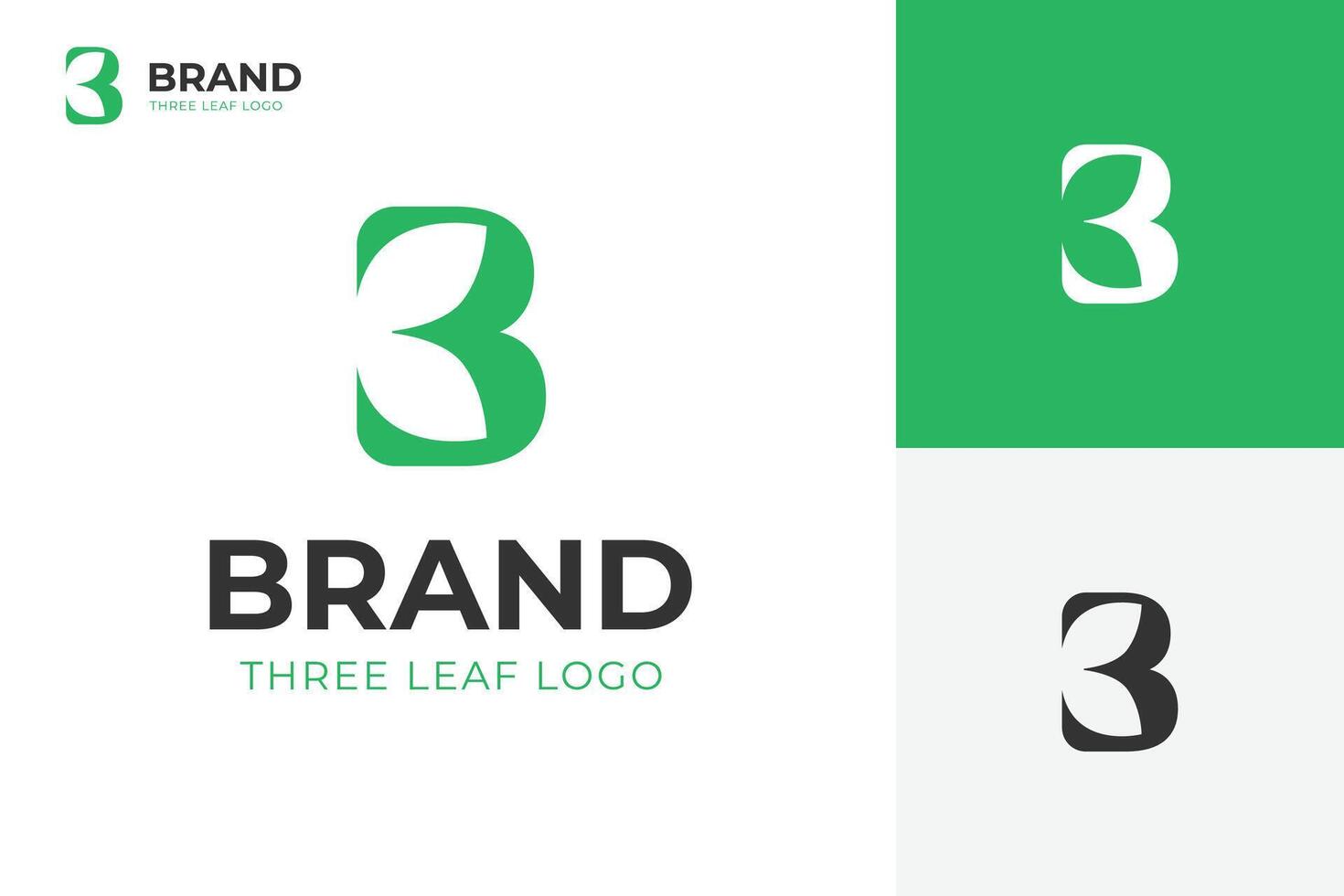 Simple and clean letter b leaf logo icon design with three number design concept for bio symbol or beauty logo design vector