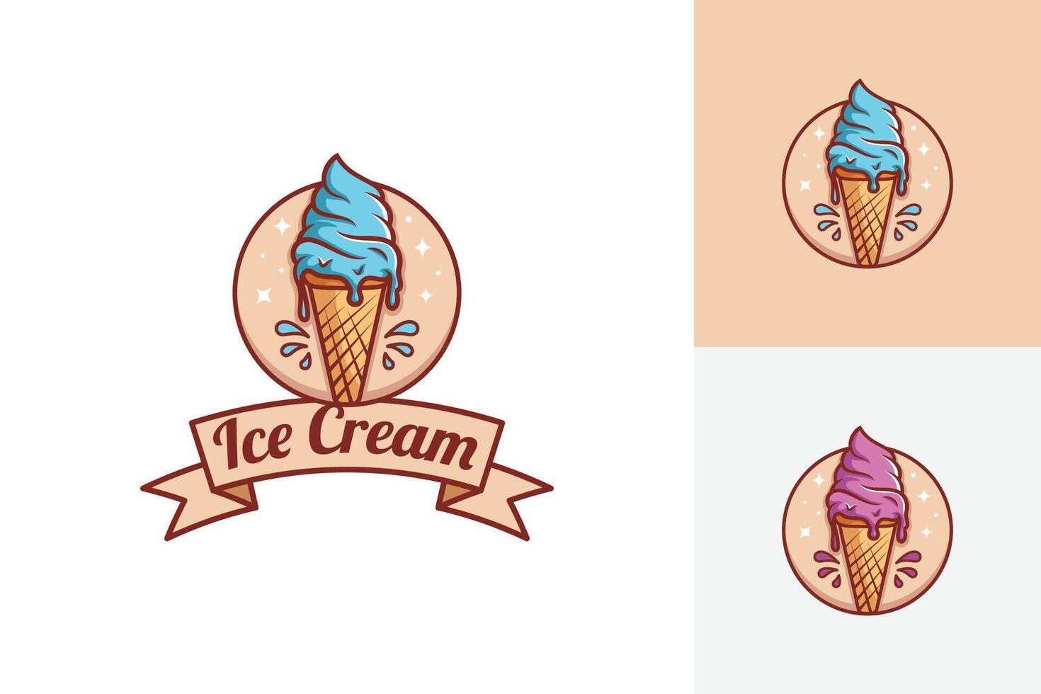 Melting ice cream badge logo design. illustration of ice cream cone design vector