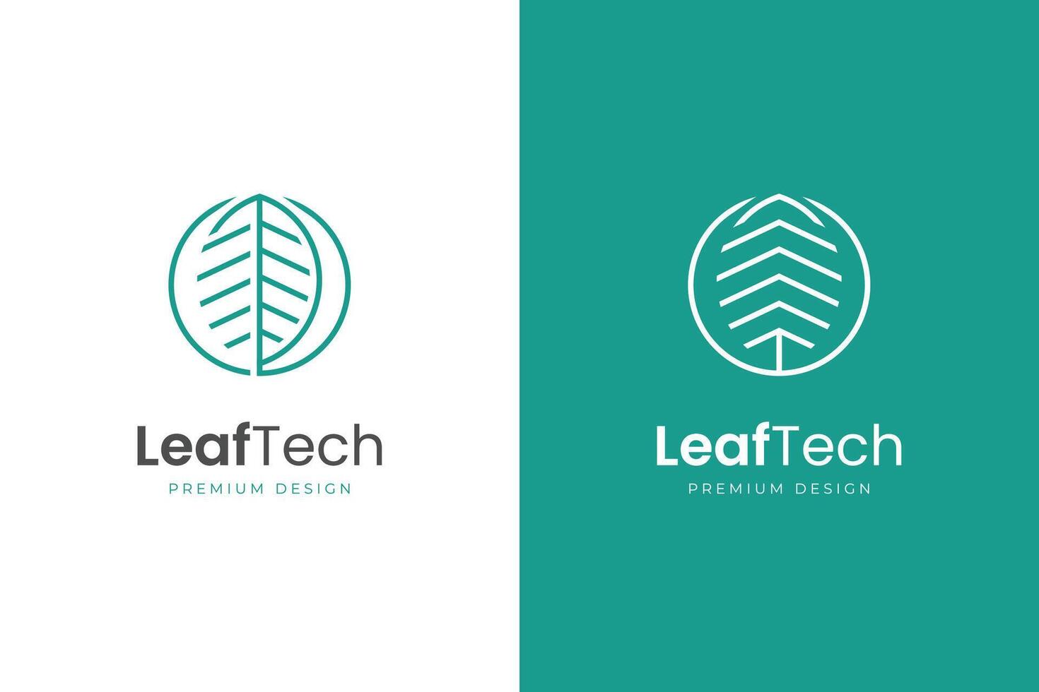 Leaf tech line logo icon design with circle and growth symbol brand technology nature logo design vector