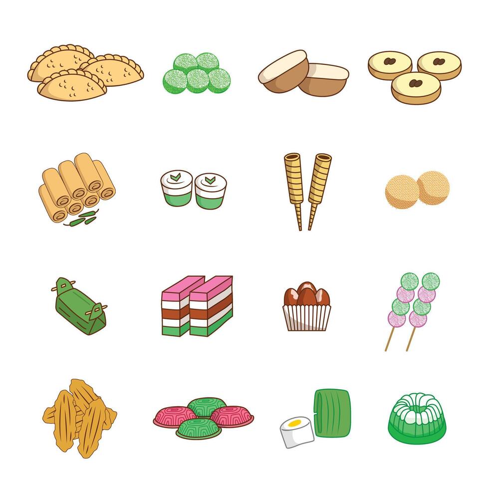 Indonesian traditional dessert and food element illustration set vector