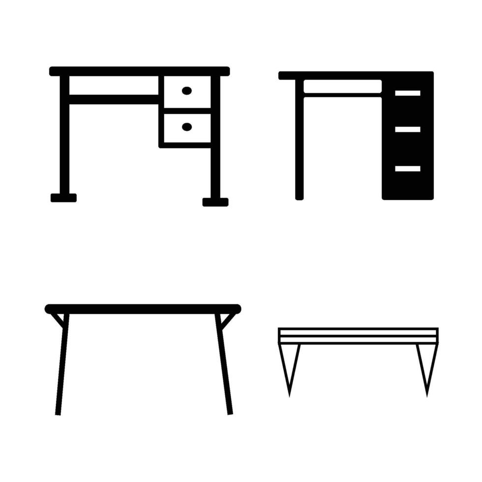 Four black and white icons of desks and chairs vector