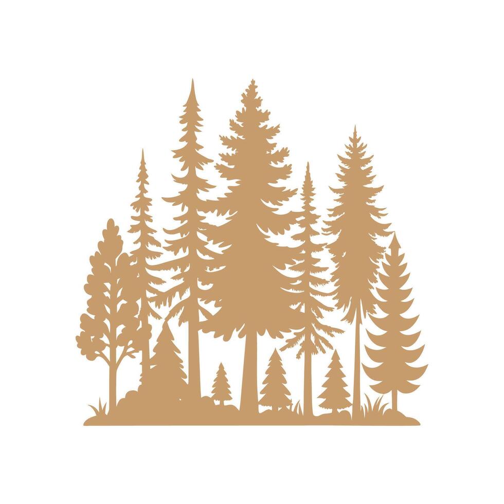 Silhouette Forest of Diverse Pine Trees and Woodland Landscape vector