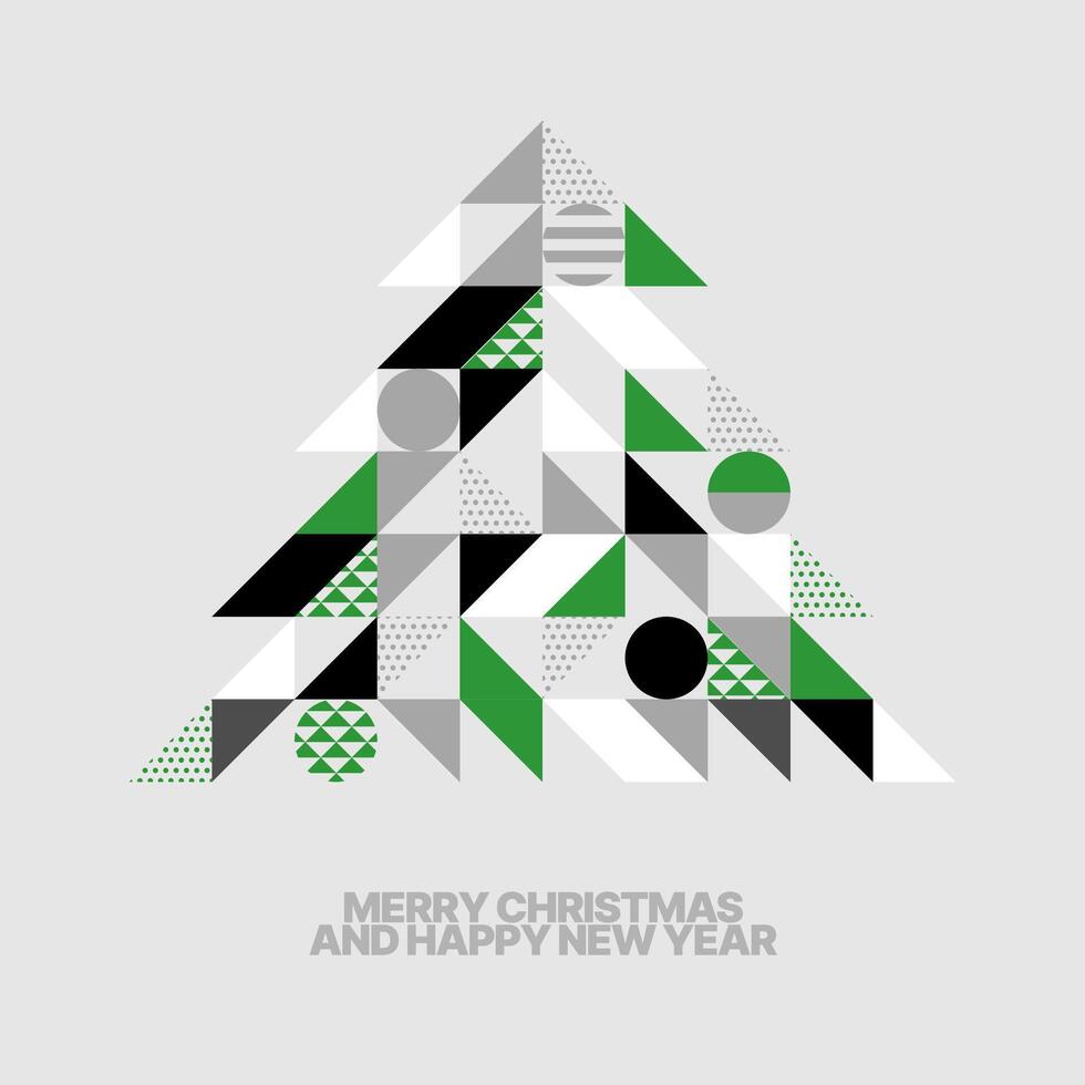 illustration with abstract Christmas tree for flyer template, greeting card, poster, banner or social media. Happy New Year and Merry Christmas. Christmas tree made of geometric shapes. vector