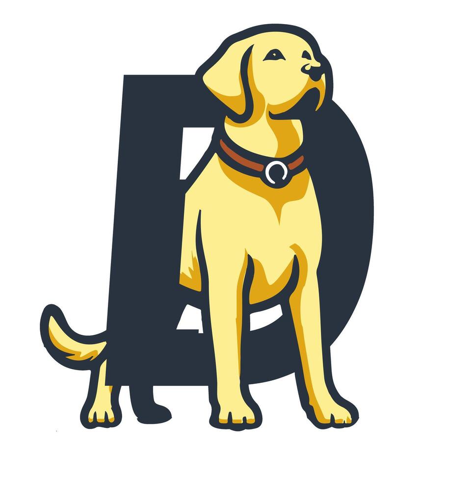 A Labrador Retriever dog, in front of the letter D. Can be used as a logo for a business, farm or other business. vector