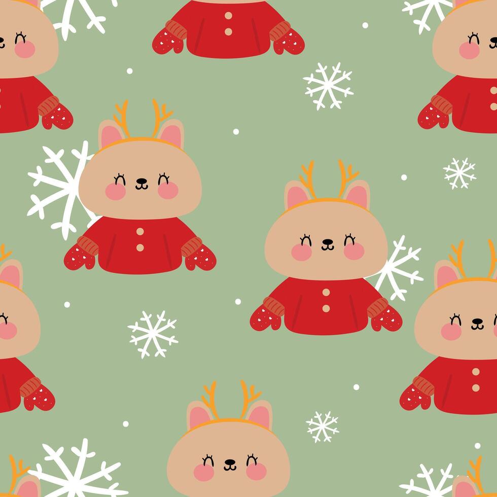 Seamless pattern of winter cartoon rabbits and cute snowflakes and festive Christmas wallpaper for textile gift wrapping paper vector