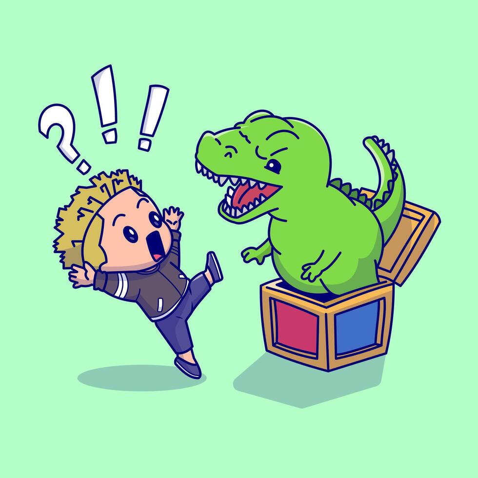 Cute Boy Surprised With Dinosaur In Box Cartoon vector