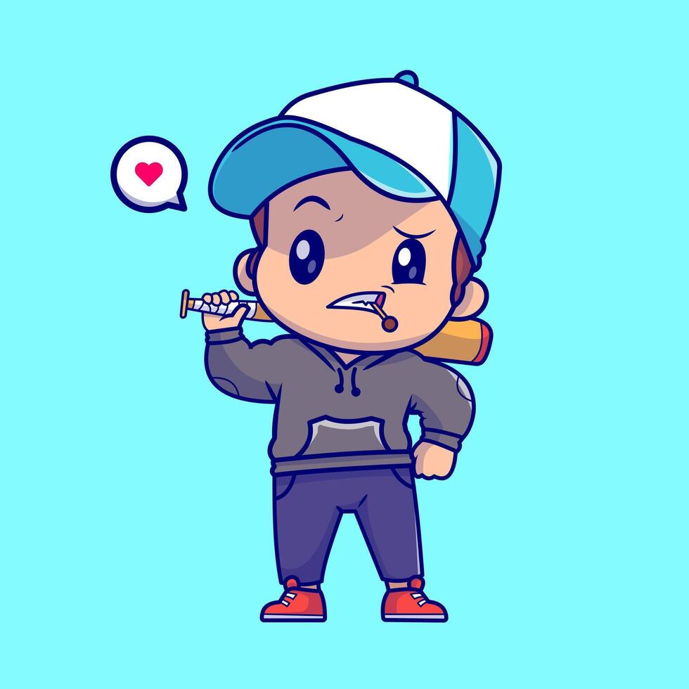 Cute Boy Wth Baseball Stick Cartoon vector