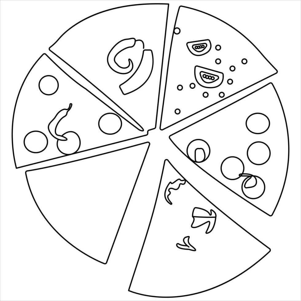 Continuous single line drawing of slice of hot pizza concept world food day illustration vector