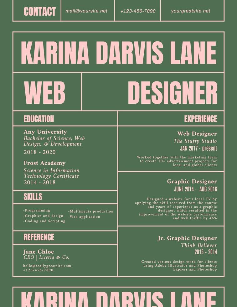 green and pink modern professional resume ats template