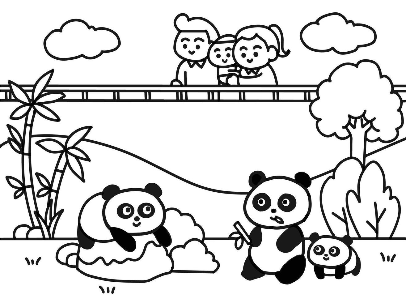 Panda zoo doodle coloring pages style. vector
