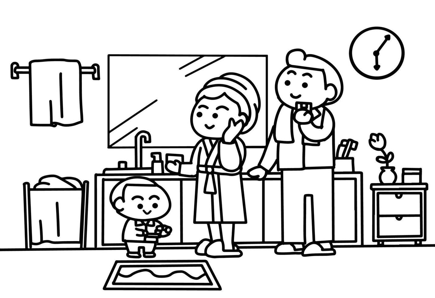 Daily routine doodle coloring pages style vector