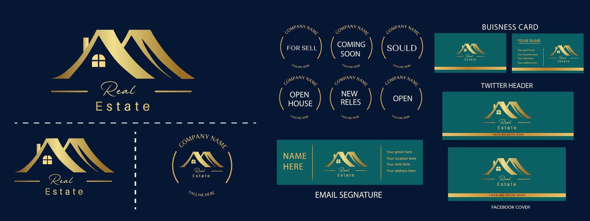 Real estate logo design with full branding vector
